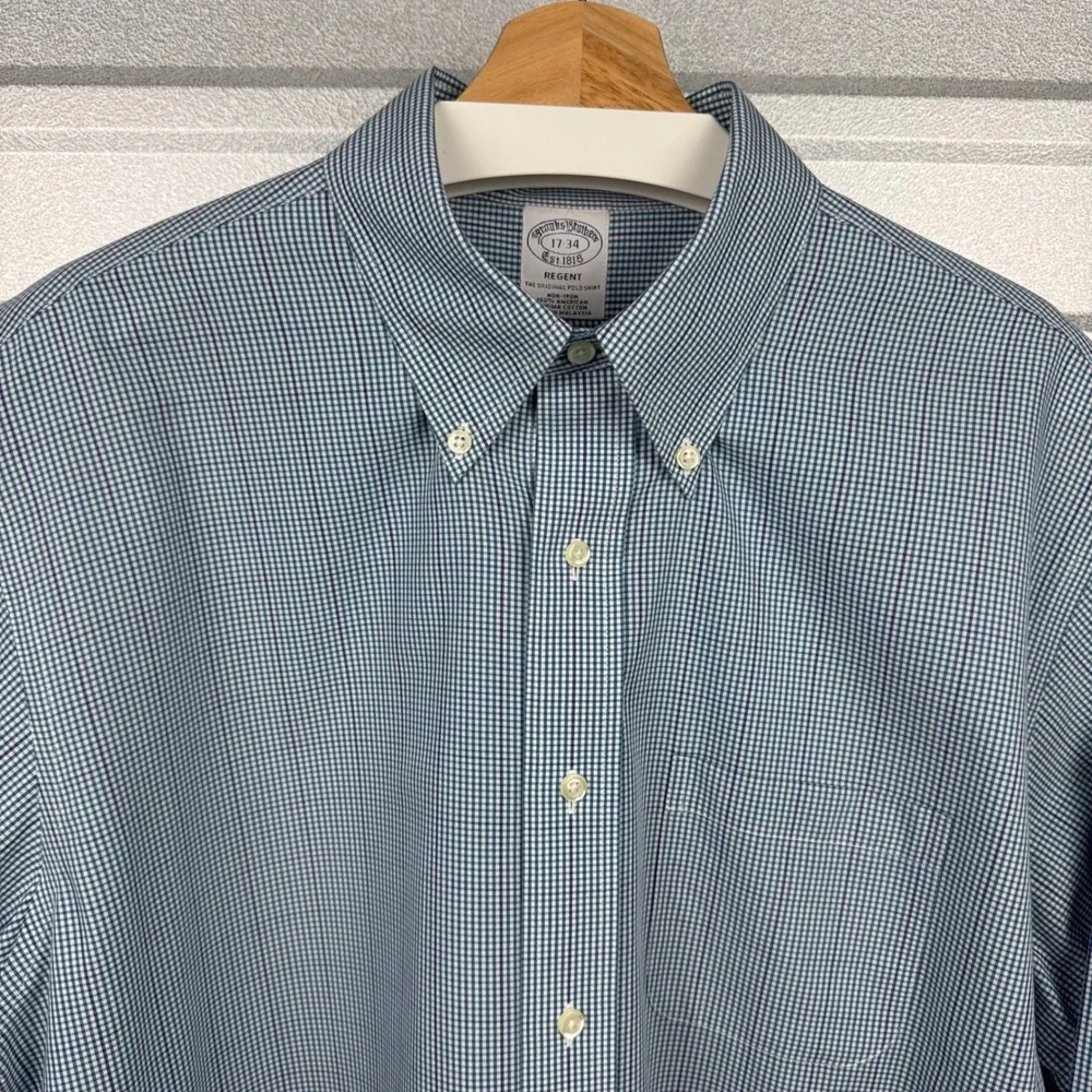 Brooks Brothers Regent Non-Iron Supima Cotton Blue Gingham Dress Shirt 17-34 - Picture 2 of 11